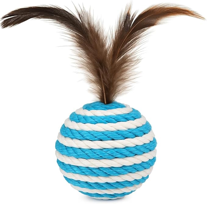 Ball for cat with Feathers - Balls for Cats – Natural Toy for Indoor Cats – Eco-Friendly, Durable, Interactive Play Balls for Kittens – Pet-Safe Chew & Scratch Toys (Sky Blue)-Mewly Pet