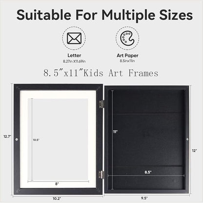 2-Pack Kids Art Frames - Changeable, 8.5x11 Picture Frame for Display, With Storage (Black)
