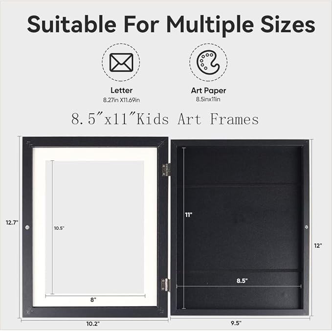 4-Pack Kids Artwork Frames Changeable - Kids Art Frame,Artwork Frames for Kids Art,Children Art Projects Kids Art Frames,8.5x11 Picture Frame for Display Kid Art work,With Storage(Black)