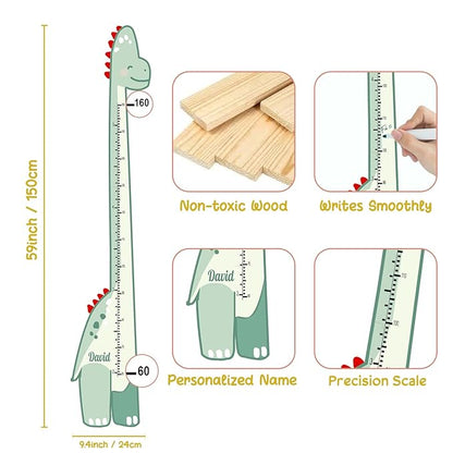 Personalized Growth Chart for Wall, Wooden Height Chart for Kids, Cute Height Measurement for Child/Girls/Boys, Baby and Toddler's Playroom/Kid's Room/Nursery Decor, Dinosaur