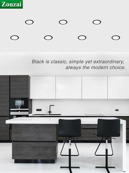 zouzai 12 Pack 6 Inch Black 5CCT Reset LED Recessed Ceiling Light with Junction Box, 2700K/3000K/3500K/4000K/5000K Selectable, 12W Eqv 110W,Dimmable, led can Lights- ETL and Energy Star Certified