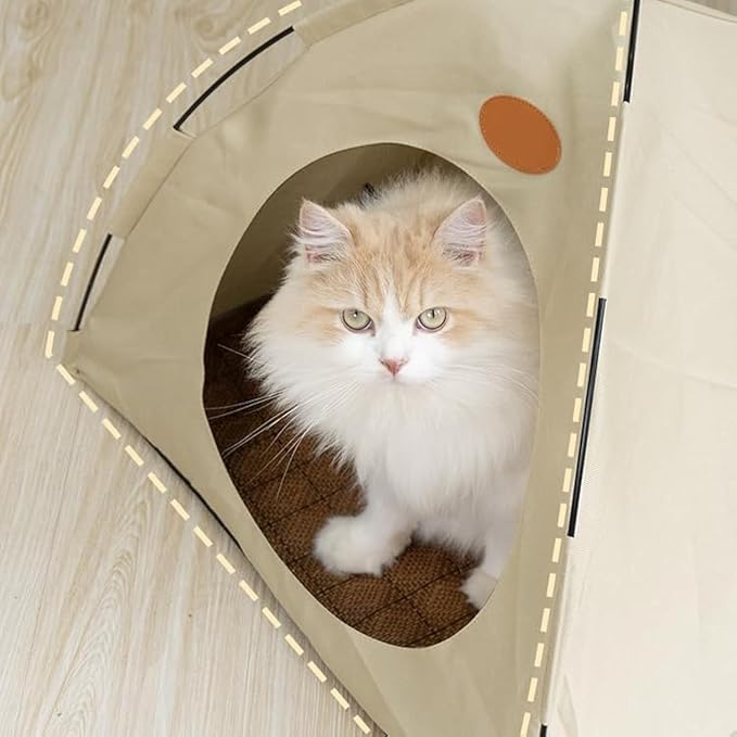 BreezyDen Pop-Up Pet Tent – Portable Indoor/Outdoor Cat Tent, Waterproof Pet Hideaway for Cats & Small Dogs with Mesh Window, Anti-Slip Base & Washable Design (Coffee, XL (20 catties Kitten))-Mewly Pet