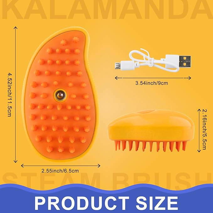KALAMANDA Cat Steam Brush, 3 in 1 Dog Steamy Brush Cleanser, Silicone Massage Grooming Comb, Pet Hair Cleaning Misting Comb for Cats Dogs(Mango Yellow)-Mewly Pet