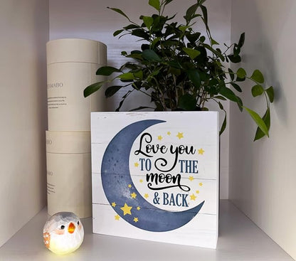 Inspirational Wooden Nursery Decor - Star Moon Signs for Kids Room & Family Love - 'Love You to the Moon and Back'