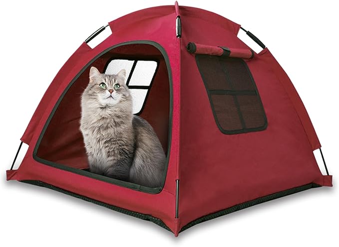 Red Cat Tent House、Cat's Nest, Portable Indoor/Outdoor Pet Tent House for Cats, Puppies and Other Small Animals-Mewly Pet