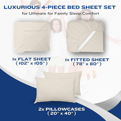 DREAMCARE King Size Sheets Set – 4 pcs Cooling Sheets – up to 21” Deep Pocket King Sheet Set – Hotel Luxury Sheets & Pillowcases – Superior Softness 100% Fine Microfiber with Side Pocket – Ivory