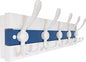 SKOLOO Coastal Wall Mounted Coat Rack - 17" Beach House Entryway Wooden Coat Hook with 5 Hooks for Hanging Coats, Hats or Towels, Oceanfront Cottage Core Collection, White & Blue