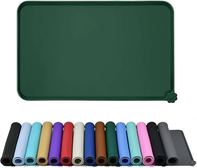 Waterproof Pet Feeding Mat with High Raised Edges, Heavier and Thicker Placemats for Cat Dog Water Bowl with BPA Free, Dogs Cats Food Mats for Messy Drinkers to Prevent Spill and Protect Floors-Mewly Pet