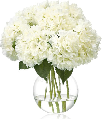 8 Pcs 18 Inch Hydrangea Artificial Flowers Faux Hydrangea Flowers with Stems Fake Bouquet Bulk Realistic Floral for Fall Home Table Christmas Indoor Outdoor Decoration (Beige)