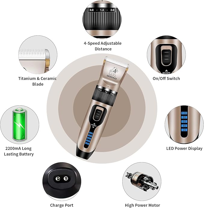 Cat Clippers for Matted Hair, Cat Grooming Kit, Cordless Cat Shaver for Long Hair, Low Noise Paw Trimmer, Cat Hair Trimmer for Grooming,Quiet Pet Hair Clippers Tools for Cats Dogs (Gold)-Mewly Pet