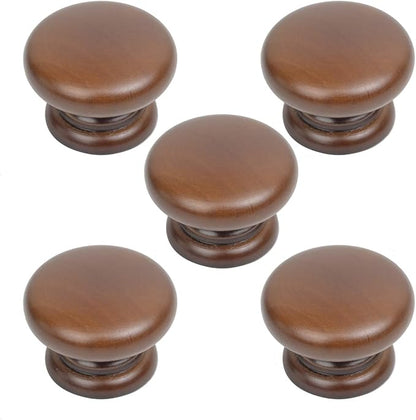 Mysummer 5 Pack Round Wood Drawer Knobs Walnut Finished Kitchen Cabinet Pulls Handles Hardware for Kitchen Cabinets Furniture Dresser Wardrobe Cupboard Drawer Pulls Knobs 33x25mm/1.3x0.98inch(DiaxH)