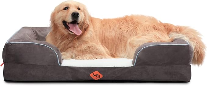 Laifug Large Orthopedic Premium Memory Foam Dog Bed, Dog Sofa with Washable and Removable Suede Cover, Waterproof Liner and Non-Slip Bottom Light Brown, X-Large(44''x34''x9'')-Mewly Pet
