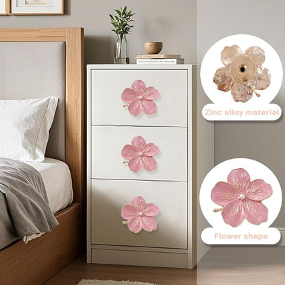 4 Pcs Petal Cabinet Knobs Creativity Flower Shaped Drawer with Metal Handles Screws for Dresser Handles Cabinet Wardrobe Door Handle Decorative Furniture (Pink Pearl)