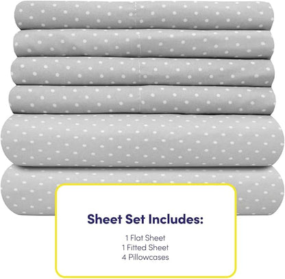 Cal King Size Bed Sheets - 6 Piece 1500 Supreme Collection Fine Brushed Microfiber Deep Pocket California King Sheet Set Bedding - 2 Extra Pillow Cases, Great Value, California King, Dot Gray