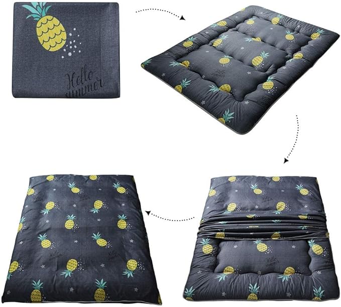 MAXYOYO Grey Pineapple Japanese Floor Futon Mattress, Tatami Floor Mat Portable Camping Mattress Kids Sleeping Pad Foldable Roll Up Floor Lounger Couch Bed Full Size with Mattress Protector Cover