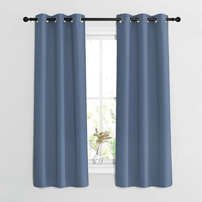 NICETOWN Bedroom Blackout Curtains and Drapes 54 inch Long - Window Treatment Thermal Insulated Solid Grommet Light Blocking for Night Shift (Stone Blue, W37 x L54, 2 Panels)