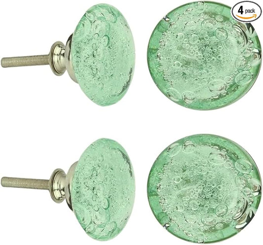 Perilla Home Set of 4 Bubble Knobs - Decorative Light Green Crystal Knobs - Glass Knob for Home Decor, Interior, Kitchen Cabinet, Hardware, Cupboard, Door, Dresser, Wardrobe and Drawer Pulls Handles