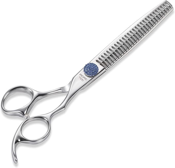 7'' Dog Grooming Scissors CNC 440C Blades Sharp and Durable Polished Chunker Dog Shears with Blue Diamond Adustable Screws Easy to Use for Groomer and Home User-Mewly Pet