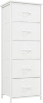 Somdot Tall Dresser for Bedroom with 5 Drawers, Storage Organizer Chest of Drawers with Removable Fabric Bins for Closet Bedside Living Room Laundry Entryway Hallway, White Leather