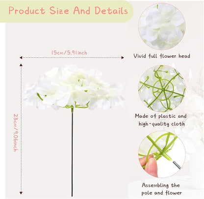 Zeyune 200 Pcs Hydrangea Artificial Flowers, Silk Flower Heads with Stems, Fake Hydrangea Bouquet for Wedding Arch Centerpiece DIY Floral Home Decoration (White)