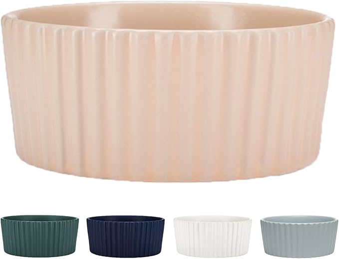 Waggo Ripple Ceramic Dog Bowl for Medium and Large Breeds - Modern with Matte Finish, Heavyweight Durable Pet Food and Water Dish Crock, Dishwasher Safe(Medium, Rose)-Mewly Pet