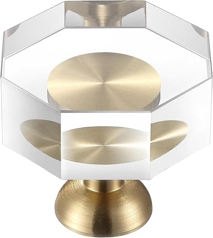 2-Pack 1-1/4-Inch Gold knob Dresser knobs White Cabinet Glass Crystal knobs Brass Drawer Polygonal Dresser Pulls, Drawer pulls