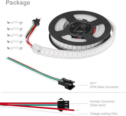 BTF-LIGHTING WS2812B IC RGB 5050SMD Pure Gold Individual Addressable LED Strip 3.28FT 144LED 144Pixel/m Flexible Full Color IP67 DC5V for DIY Chasing Color Project(No Adapter or Controller)