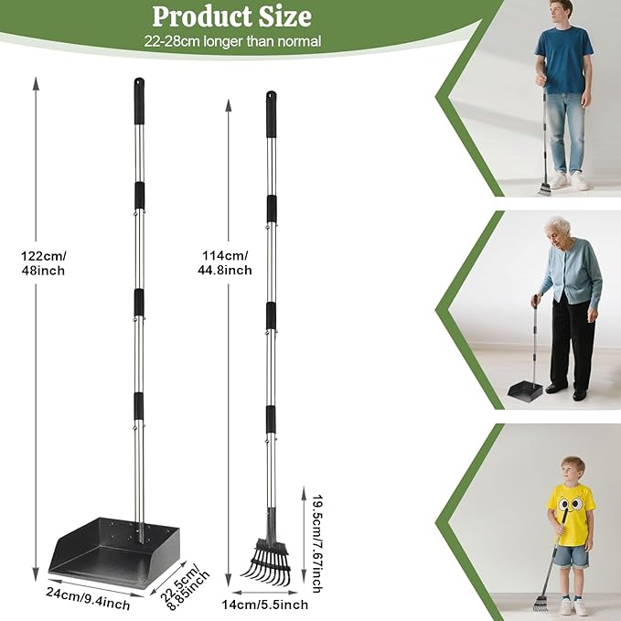T2Y Pooper Scooper, Extra Long Handle Dog Pooper Scooper, Adjustable Stainless Steel Rake & Extra Large Tray, Antirust & Durable Poop Scoopers for Yard, Lawn, Snowfield, Suitable for Multi-Dog Family-Mewly Pet