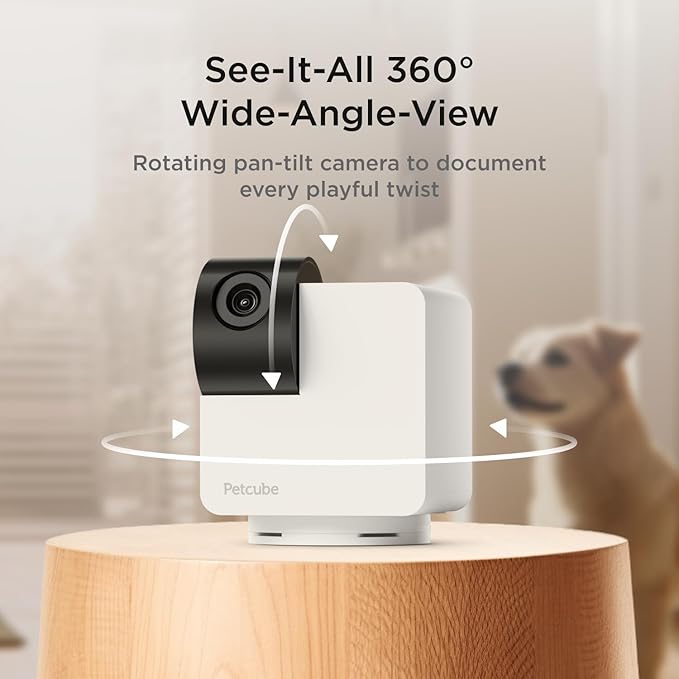 Petcube Cam 360 Camera Interactive WiFi Pet and Home Security Pan-Tilt Camera with Phone App, 1080p HD Video, 360° Rotation, Night Vision, AI Alerts-Mewly Pet
