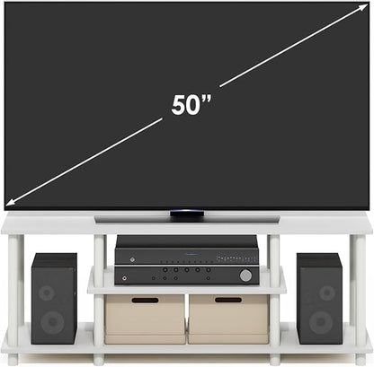 Furinno Turn-N-Tube TV Stand, 3-Tier Entertainment Center with Open Shelves, TV Console for TV up to 50 Inch, for Living Room, Bedroom, White