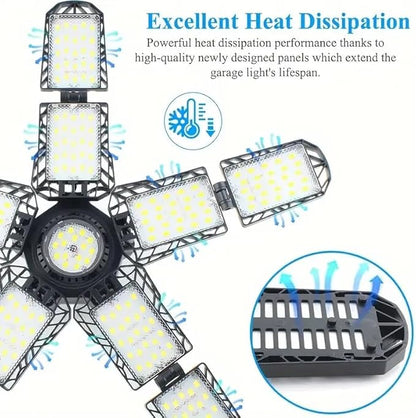 2 Packs LED Garage Light, Super Bright Screw in E26/E27 Ceiling Shop Work Lamp, 260W 26000 Lumen Deformable Basement Bulb Fixture with 10+1 Adjustable Panels, Lighting for Workshop, Attic