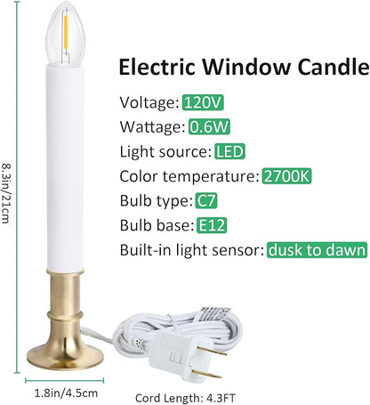 6-Pack Dusk to Dawn Electric Christmas Window Candle Lights with Shatterproof Plastic LED Bulbs, Plug-in Corded Window Candle Lamps, Auto On/Off Light Sensor, 6 Suction Cups Included, Warm White