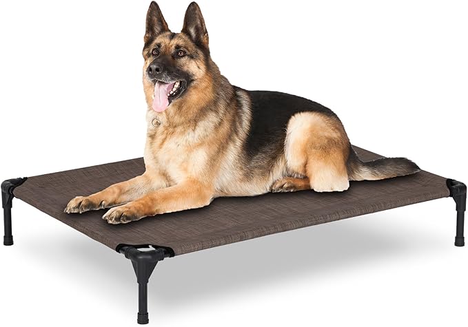 Elevated Dog Bed for Outdoor, Large Raised Dog Cot with Washable Mesh, Cooling Pet Cot Chew Proof for Outside Camping, 42"x30" Brown-Mewly Pet