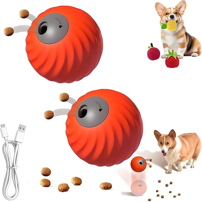 Zoomie Buddy 2.0, Zoomie Buddy for Dogs, 2 in 1 Smart Touch Interactive Dog Balls ＆ Pet Feeder, 2.83" Diameter, Suitable for Small/Medium Dogs, with Fruit Plush Cover (2*Orange, Only)-Mewly Pet