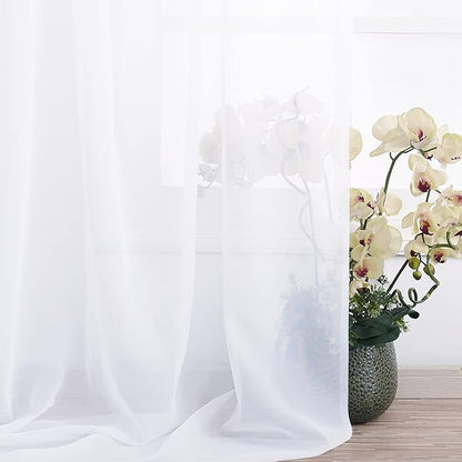 NICETOWN White Sheer Window Scarf 216 inch Extra Long 2 Panels, Soft Voile Textured Bed Canopy Scarf Curtains for Event Designs/Home Decor, 60 inches Wide,
