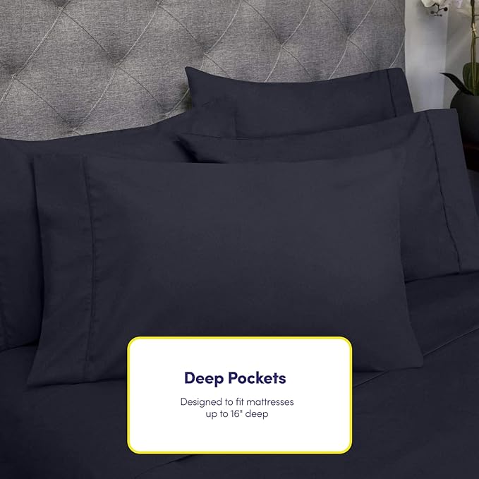 Cal King Size Bed Sheets - 6 Piece 1500 Supreme Collection Fine Brushed Microfiber Deep Pocket California King Sheet Set Bedding - 2 Extra Pillow Cases, Great Value, California King, Navy