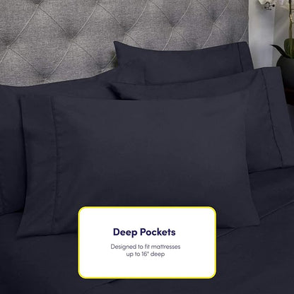 Twin Size Bed Sheets - 4 Piece 1500 Supreme Deluxe Collection Deep Pocket Ultra Soft Twin Sheet Set Bedding - 1 EXTRA PILLOW CASES, GREAT VALUE, Twin, Navy