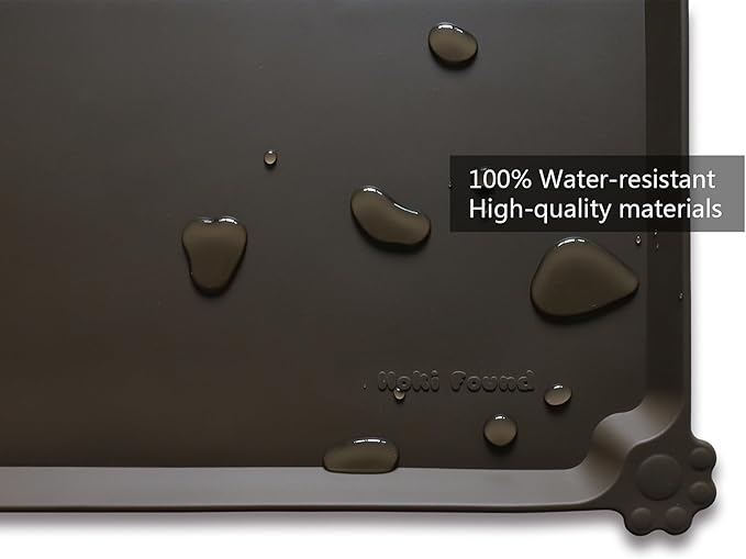 Hoki Found X-Large Silicone Pet Food Mat Tray - Non-Slip Dog and Cat Bowl Placemat - Waterproof Feeding Mat for Carpet - Coffee-Mewly Pet