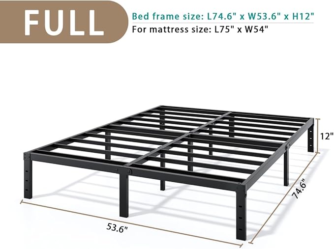 Metal Bed Frame Full Size - 12 Inch Heavy-Duty Full Platform Bed Frame No Box Spring Needed, Easy Assembly, Noise-Free, Sturdy Mattress Foundation, Underbed Storage Space