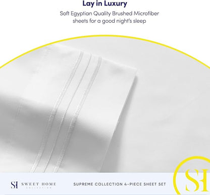 Queen Size Bed Sheets - Breathable Luxury Sheets with Full Elastic & Secure Corner Straps Built In - 1800 Supreme Collection Soft Deep Pocket Bedding, Sheet Set, EXTRA DEEP pocket - Queen, White