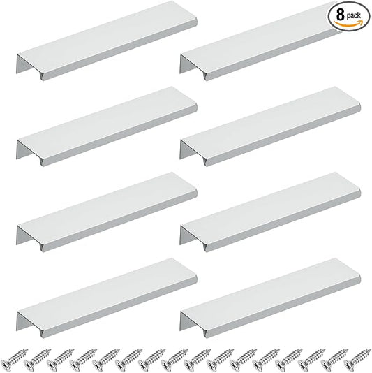 uxcell Cabinet Finger Edge Pull, 8pcs 150mm / 5.91" Aluminum Alloy Back Mount Hidden Cabinet Pulls Concealed Handle for Home Kitchen Drawer Cabinet, Silver