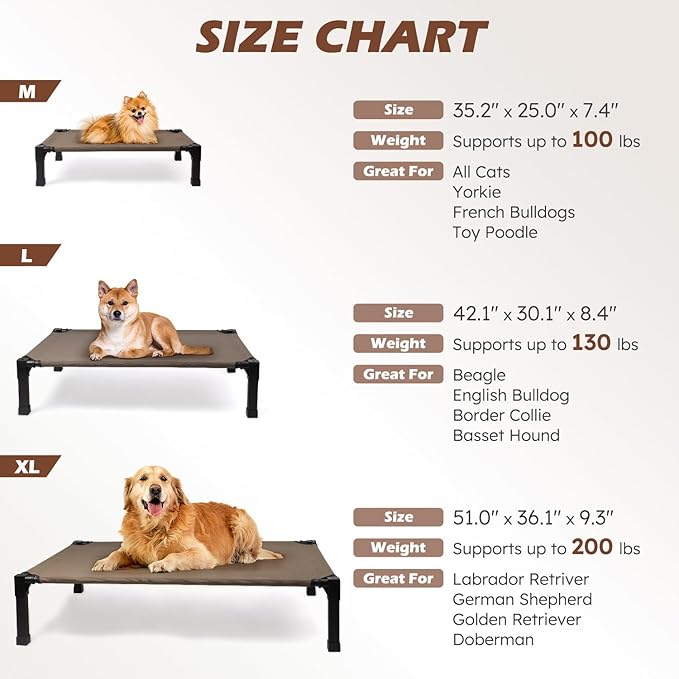Heeyoo Elevated Dog Bed, Cooling Raised Pet Cot with Chew Proof Washable Breathable Mesh and Metal Frame, Portable Dog Cot Bed with No-Slip Feet for Outdoor or Indoor Use-Mewly Pet