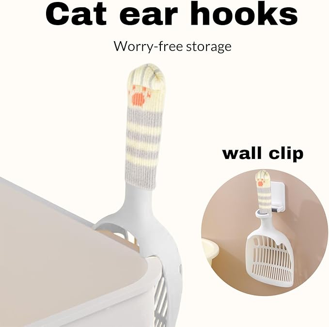 Cat Scooper for Litter Box, Cat Litter Scoop, Kitty Litter Scoop, Cat and Dog Poop Collector, Pet Litter Sifter, Cute Handle, Cat Litter Scooper with Holder for Various Litter Boxes (White)-Mewly Pet