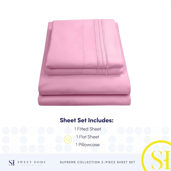 Twin XL Sheets - Breathable Luxury Sheets with Full Elastic & Secure Corner Straps Built In - 1800 Supreme Collection Extra Soft Deep Pocket Bedding Set, Sheet Set, Twin XL, Pink