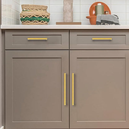 Ravinte 10 Pack Solid Kitchen Cabinet Handles Gold Cabinet Pulls Slim Drawer Pulls with 6-1/4 Inch Hole Center Square Bar Kitchen Cabinet Hardware Brushed Brass Cabinet pulls