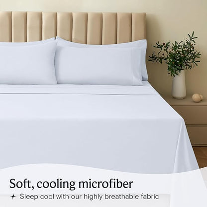 LuxClub 3 PC Sheet Set Bed Sheets Deep Pockets 16" Eco Friendly Wrinkle Free Cooling Machine Washable Hotel Bedding Silky Soft - Baby Blue Twin