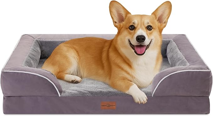 Comfort Expression Medium Dog Beds Waterproof Orthopedic Foam Dog Sofa Beds for Medium Large Dogs Comfy Pet Bed with Washable Removable Cover & Non-Slip Bottom(Medium,Purple)-Mewly Pet
