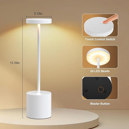 Cordless Table Lamp – 2 Pack Rechargeable Table Lamps, 5000mAh Battery Operated Lamp with 3-Color Dimmable Light, Outdoor Table Lamp for Bedroom, Restaurant, Patio, Home Décor (White)