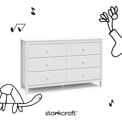 Storkcraft Alpine 6-Drawer Dresser (White) – GREENGUARD Gold Certified, White Dresser for Bedroom, Kids & Nursery Storage Drawers, Safety Interlocking Drawers, Pre-Installed Tracks, Kids Bedroom