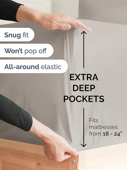 Extra Deep Twin Sheet Set - 4 Piece Breathable & Cooling Sheets - Hotel Luxury Bed Sheets Set - Easy & Secure Fit - Soft, Wrinkle Free & Comfy Sheets Set - Light Grey Sheet Set with Extra Deep Pockets